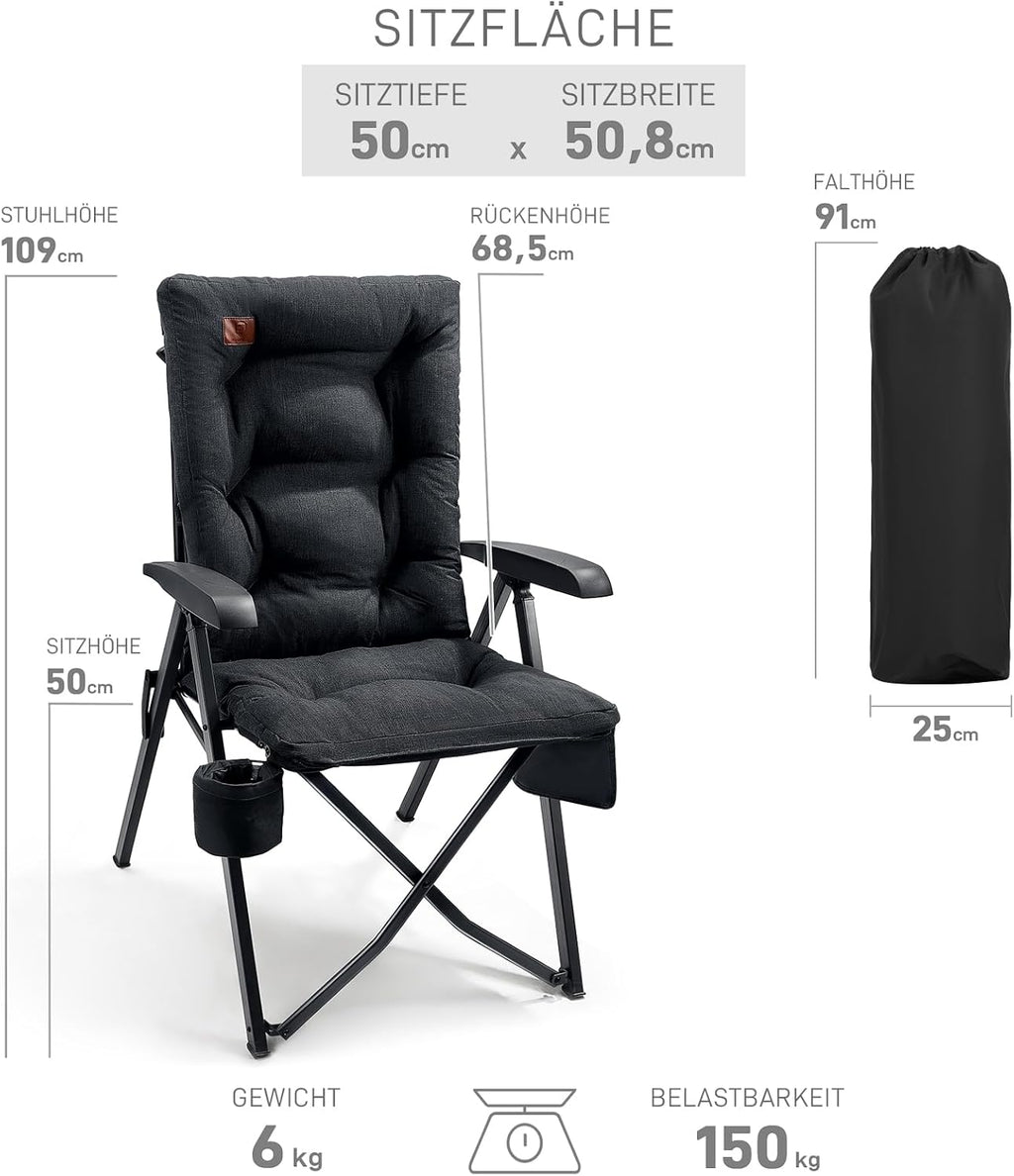 Kempingová stolička, skladacie operadlo, nastaviteľné, 4 polohy, do 150 kg