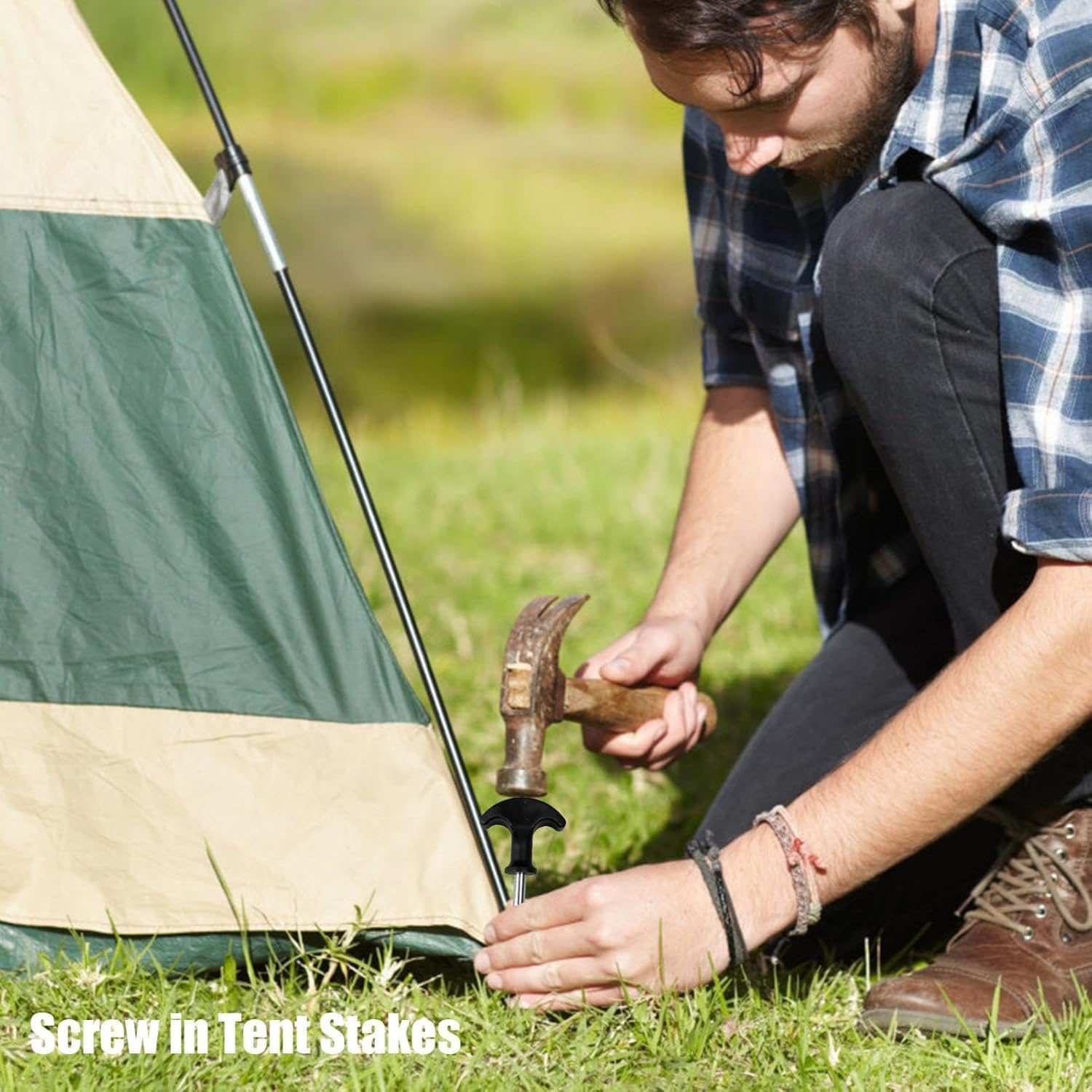 12 Tent Pegs, Screw Pegs for Garden, Camping and Fishing