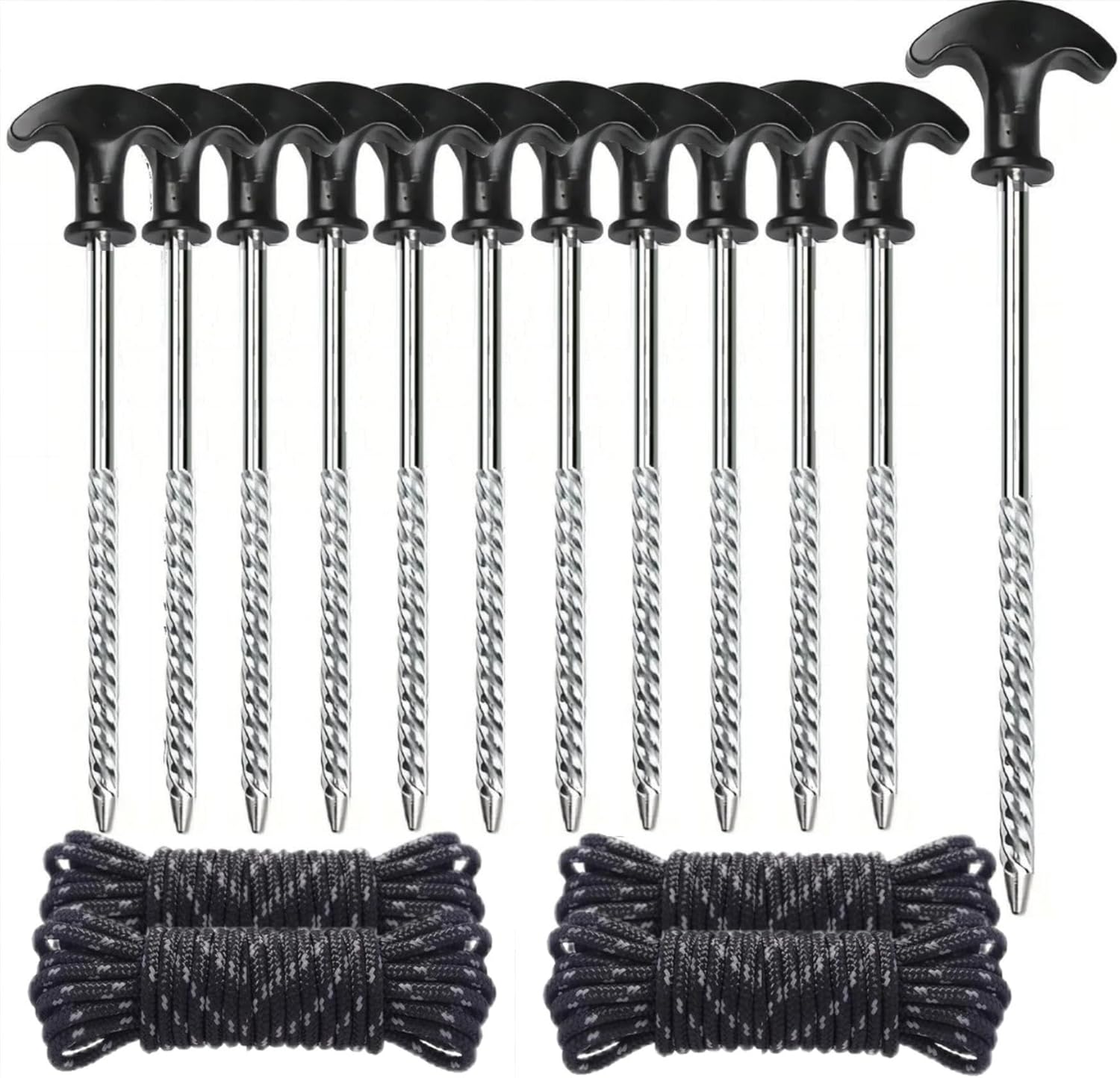 12 Tent Pegs, Screw Pegs for Garden, Camping and Fishing