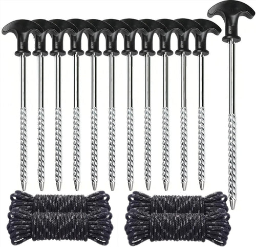 12 Tent Pegs, Screw Pegs for Garden, Camping and Fishing