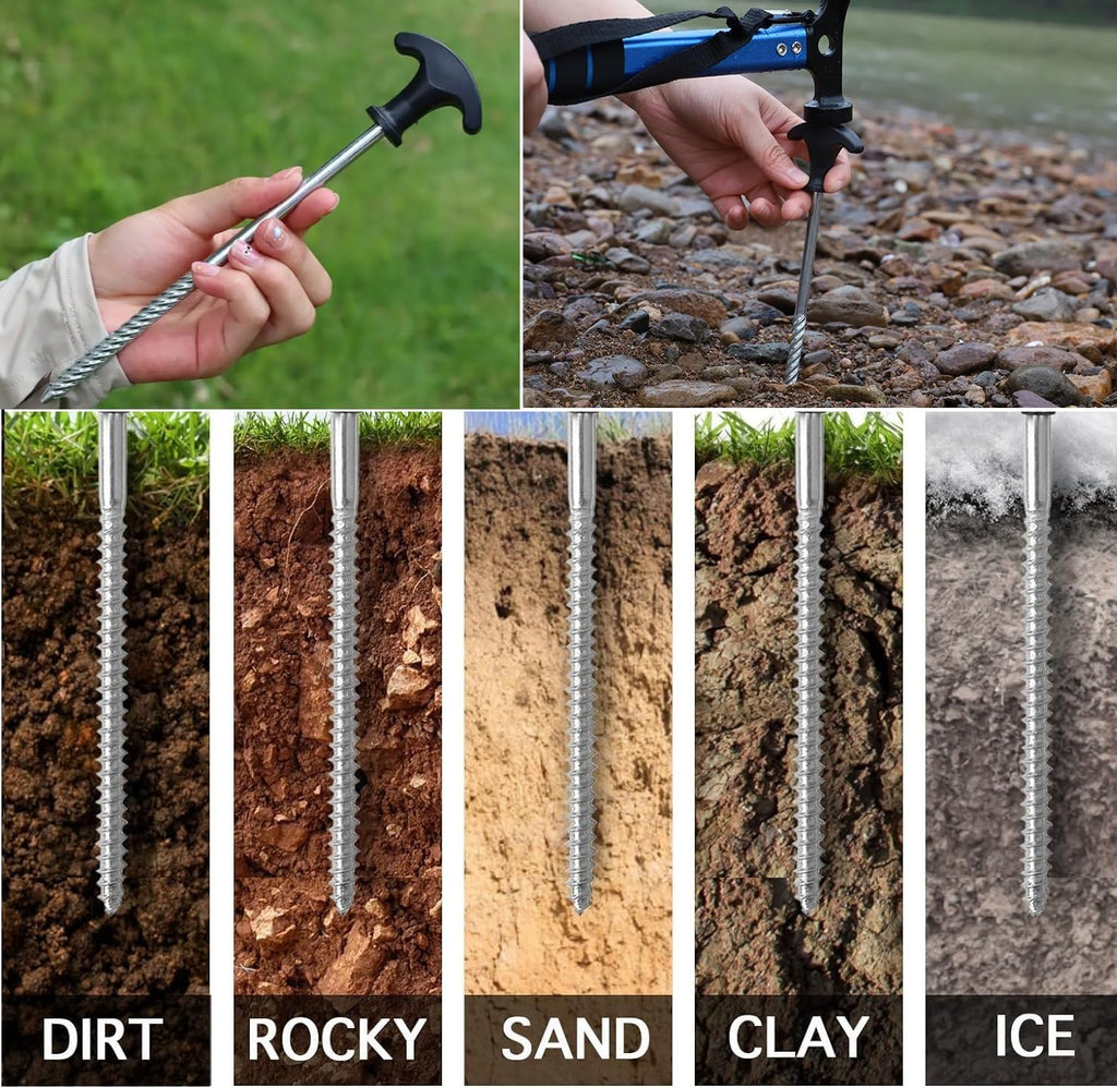 12 Tent Pegs, Screw Pegs for Garden, Camping and Fishing