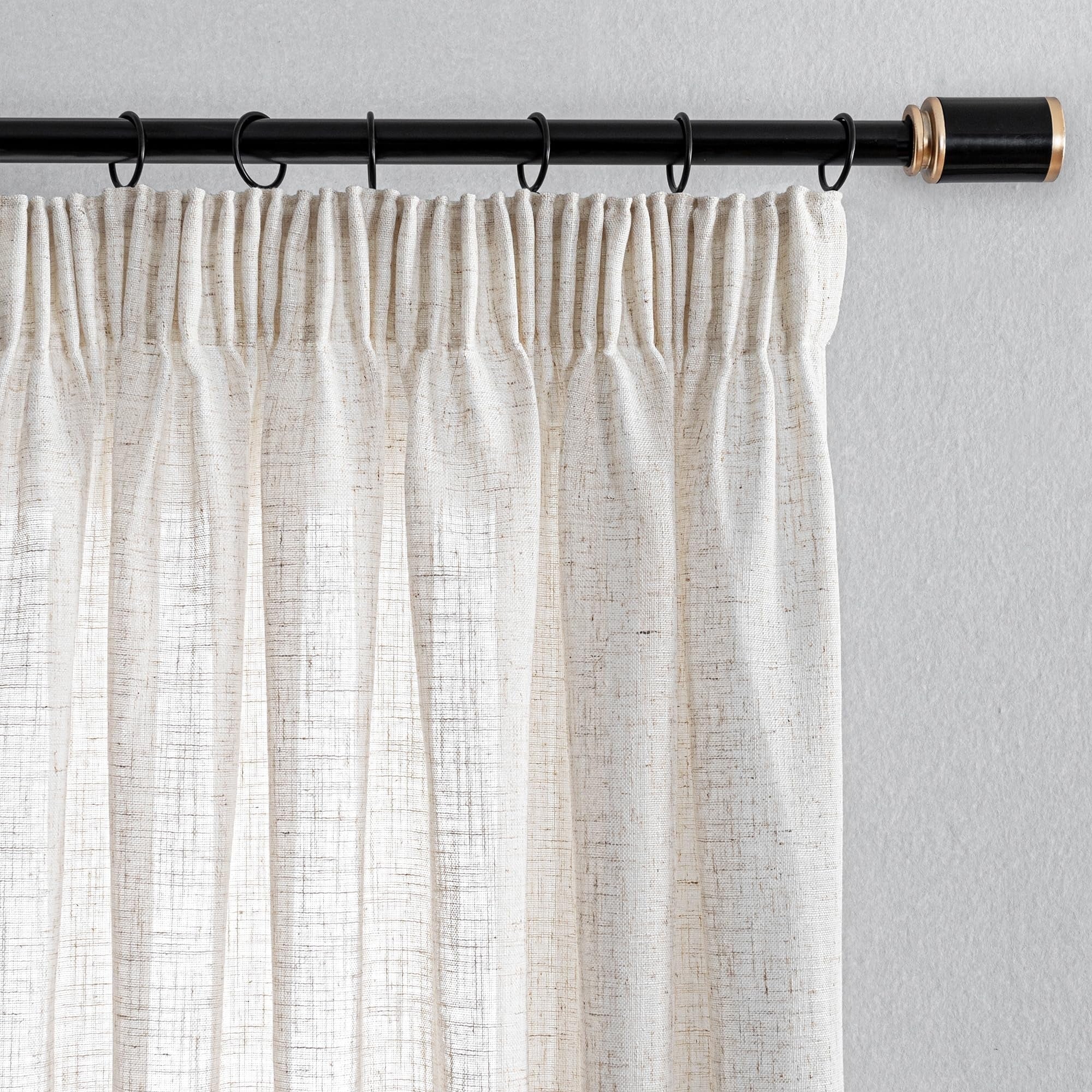 Linen-Look Curtains with Ruffle Tape | Semi-Sheer | Beige | Multiple Sizes | Rod, Hook & Drawstring