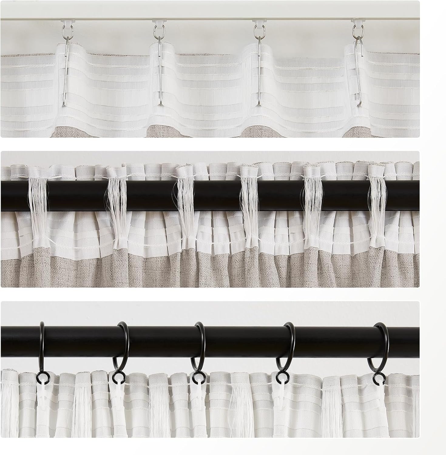 Linen-Look Curtains with Ruffle Tape | Semi-Sheer | Beige | Multiple Sizes | Rod, Hook & Drawstring