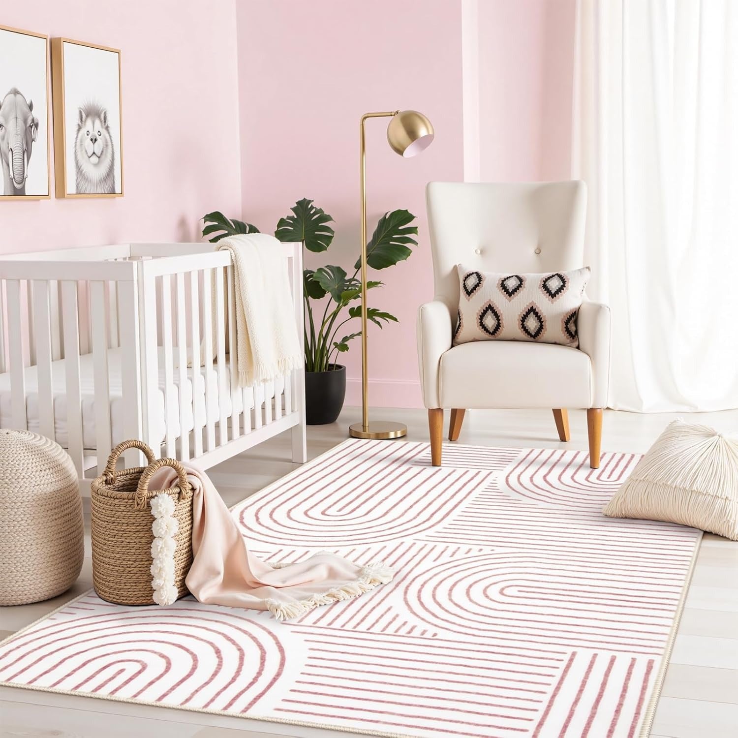Abstract Rainbow Arc Area Soft Rug | Non-Slip | Machine Washable | Kids & Pet Friendly