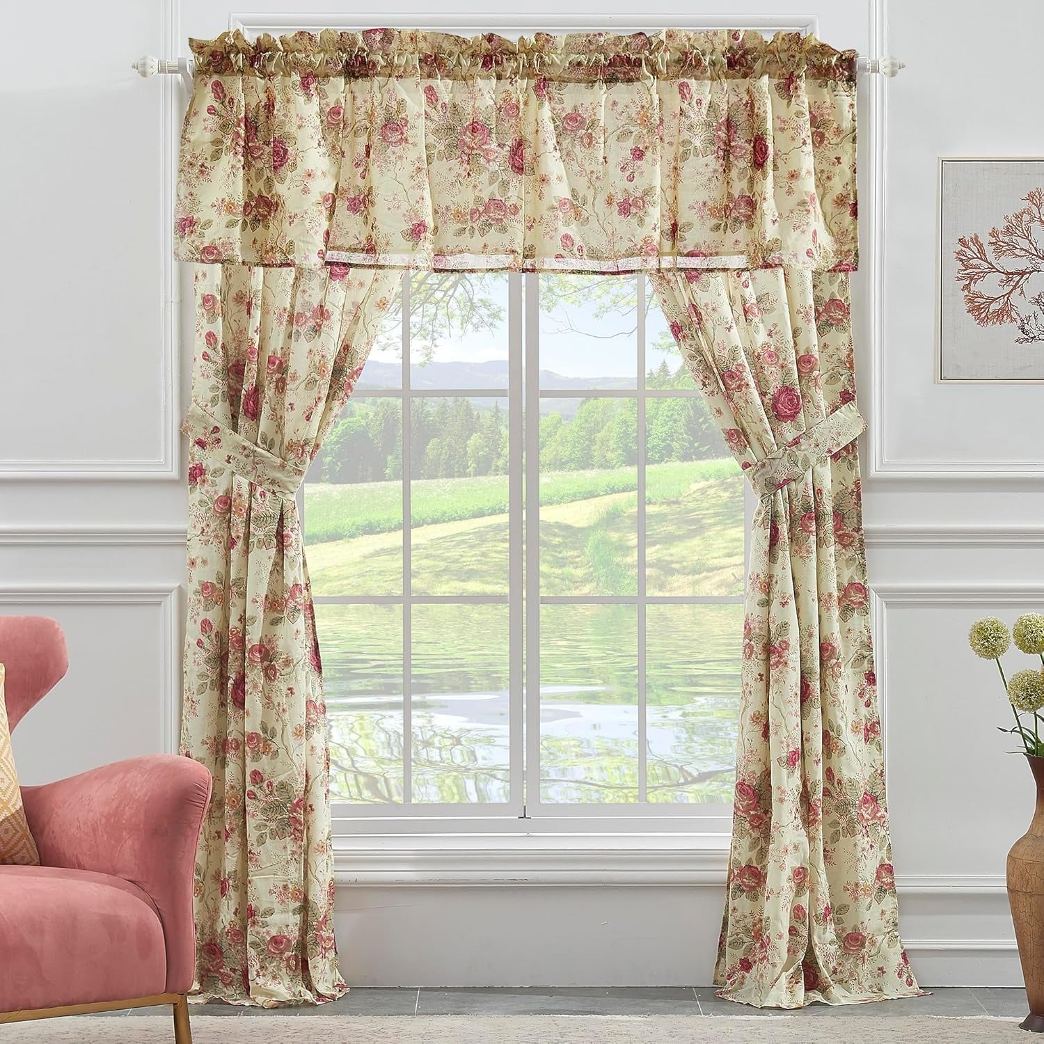 Antique Rose 100% Cotton Curtain Collection | Rod Pocket | Panel or Valance