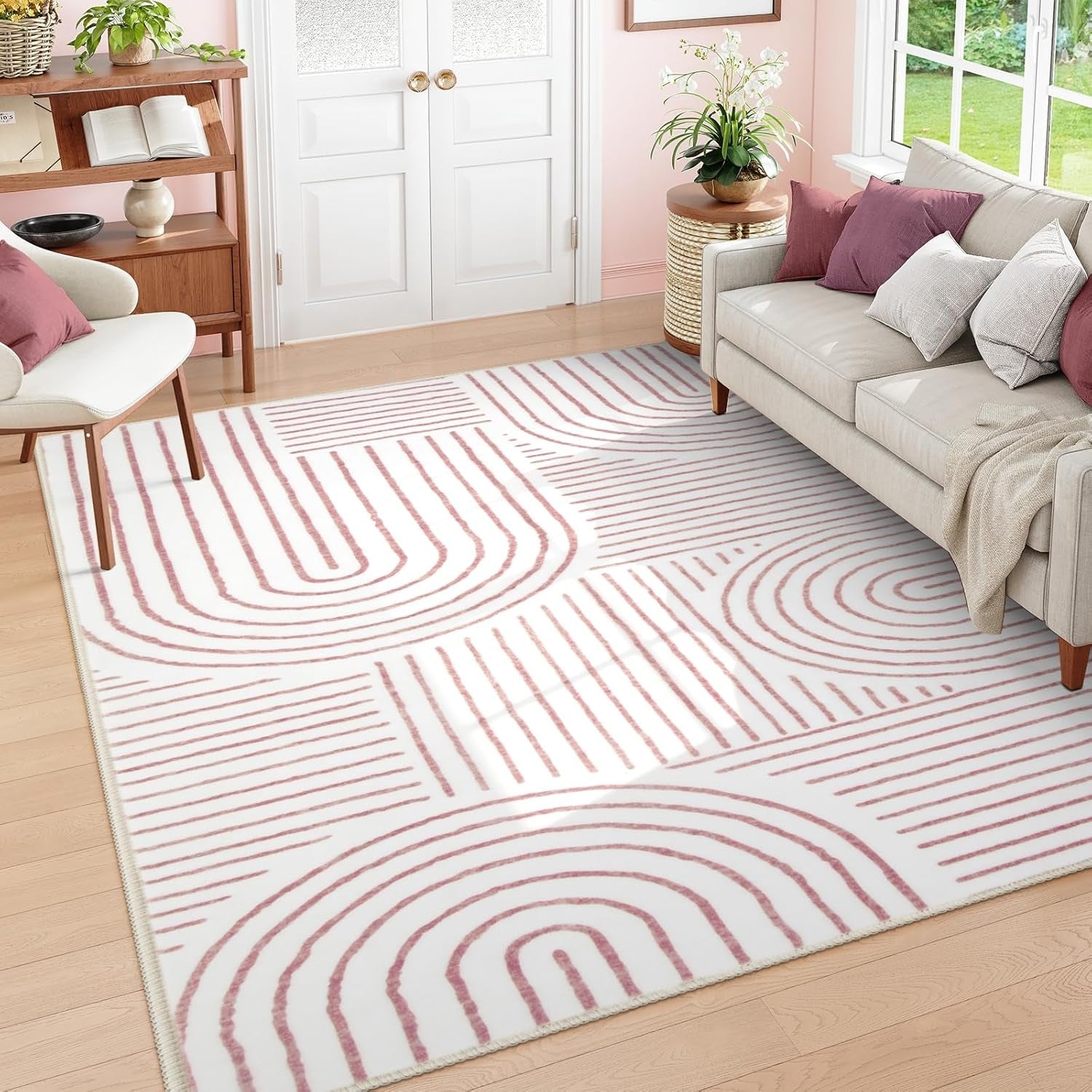 Abstract Rainbow Arc Area Soft Rug | Non-Slip | Machine Washable | Kids & Pet Friendly