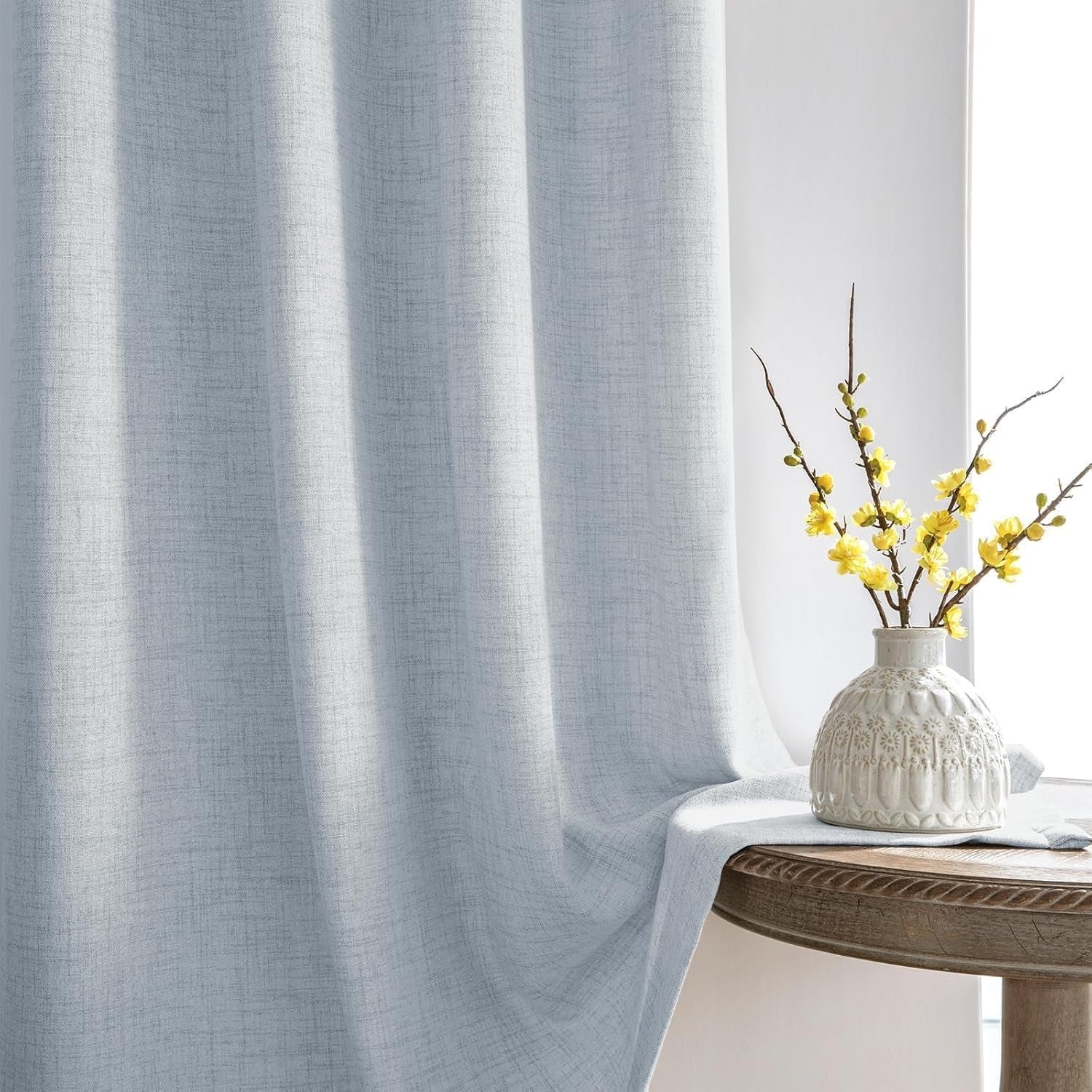 Linen-Look Curtains with Ruffle Tape | Semi-Sheer | Beige | Multiple Sizes | Rod, Hook & Drawstring