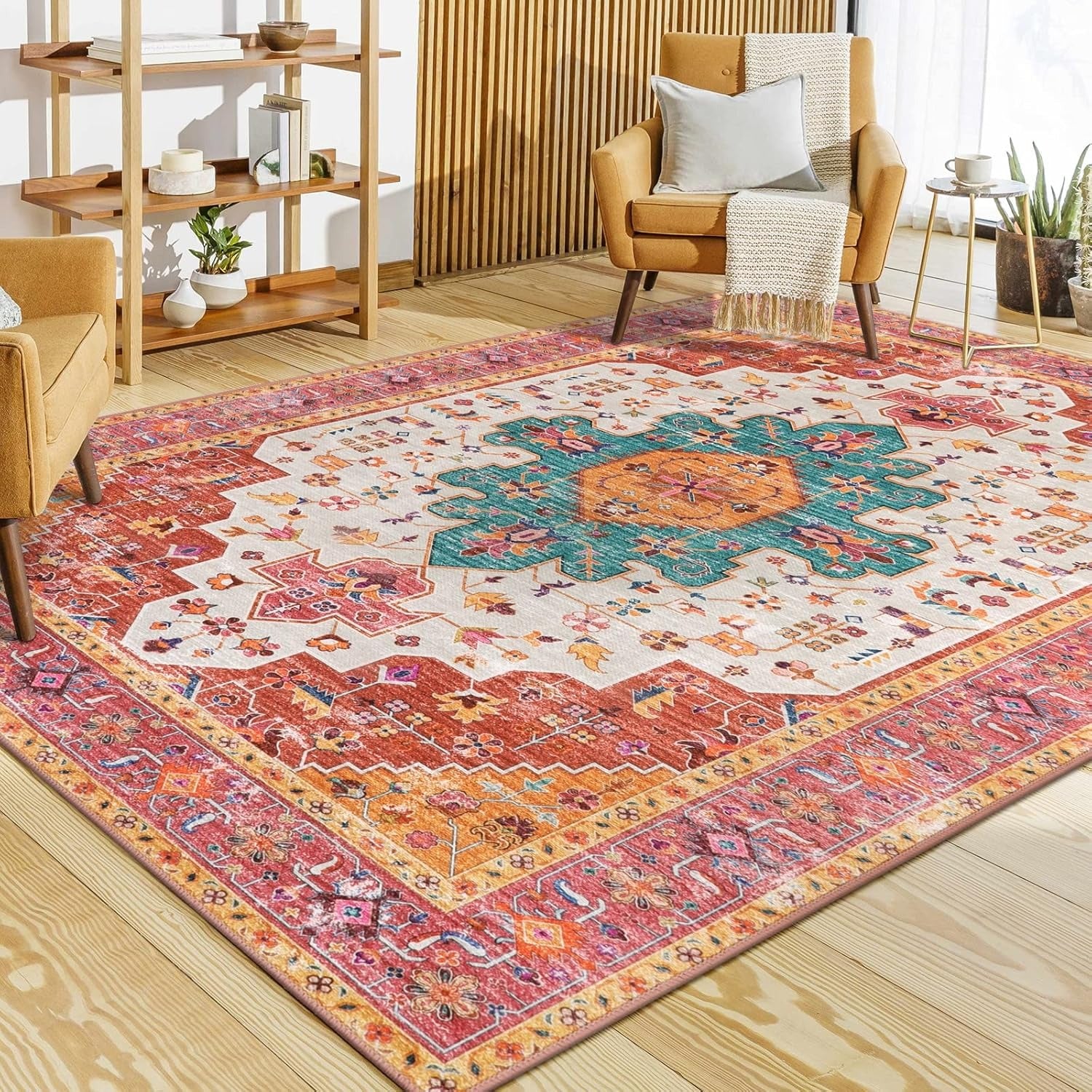 Ultra-Thin Washable Area Rug | Vintage Medallion Print | Non-Slip | Pet Friendly | Multiple Sizes & Colors