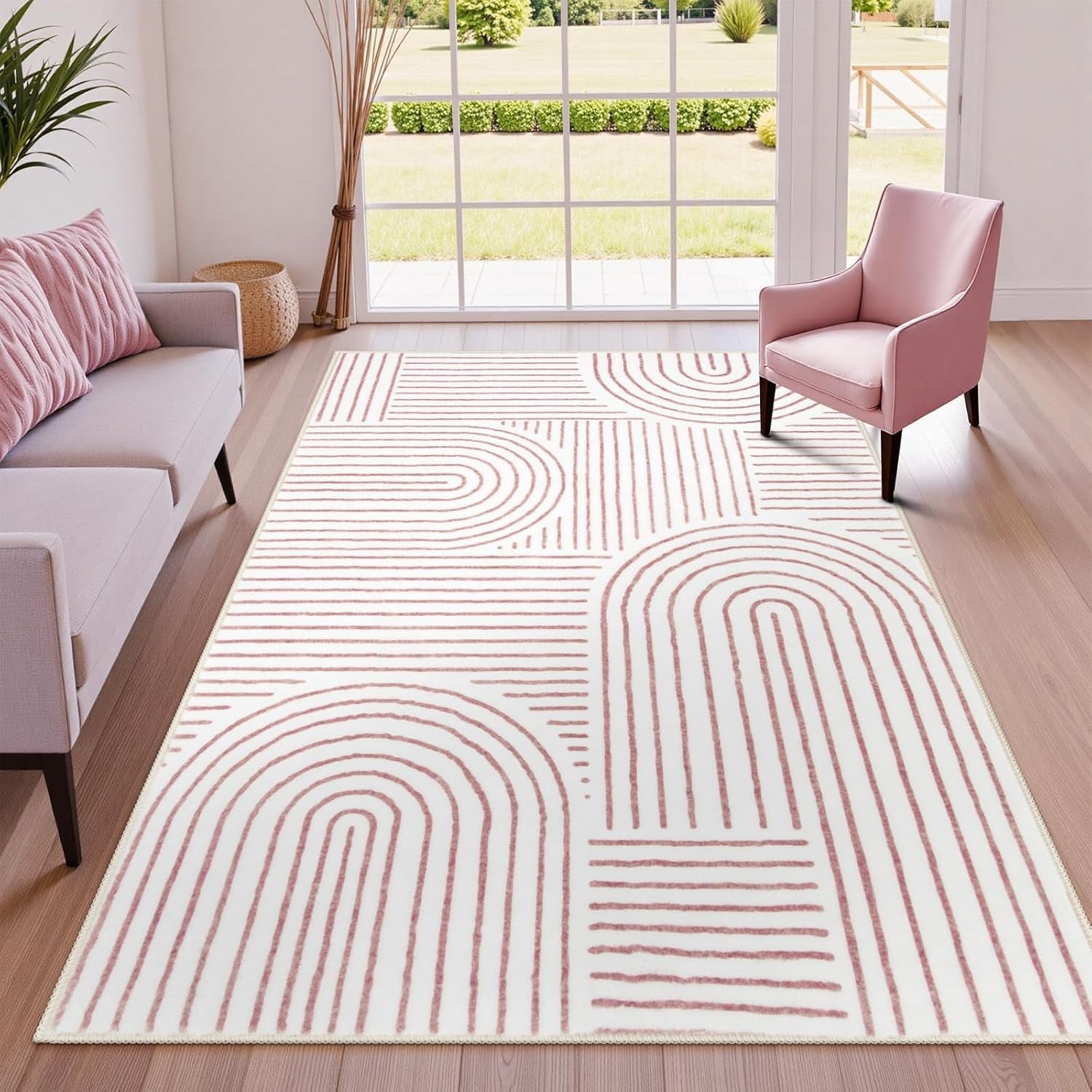 Abstract Rainbow Arc Area Soft Rug | Non-Slip | Machine Washable | Kids & Pet Friendly
