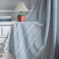 Boho Linen-Textured Curtains | Embroidered Stripe with Tassels | Light Filtering | 2 Panels
