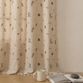 Embroidered Linen Curtain Panel | Boho Floral Fringe | Light Filtering Drapes